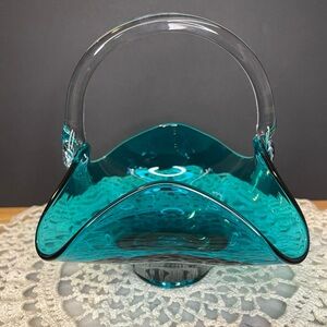 Vintage Viking Teal Glass “Handkerchief” Basket